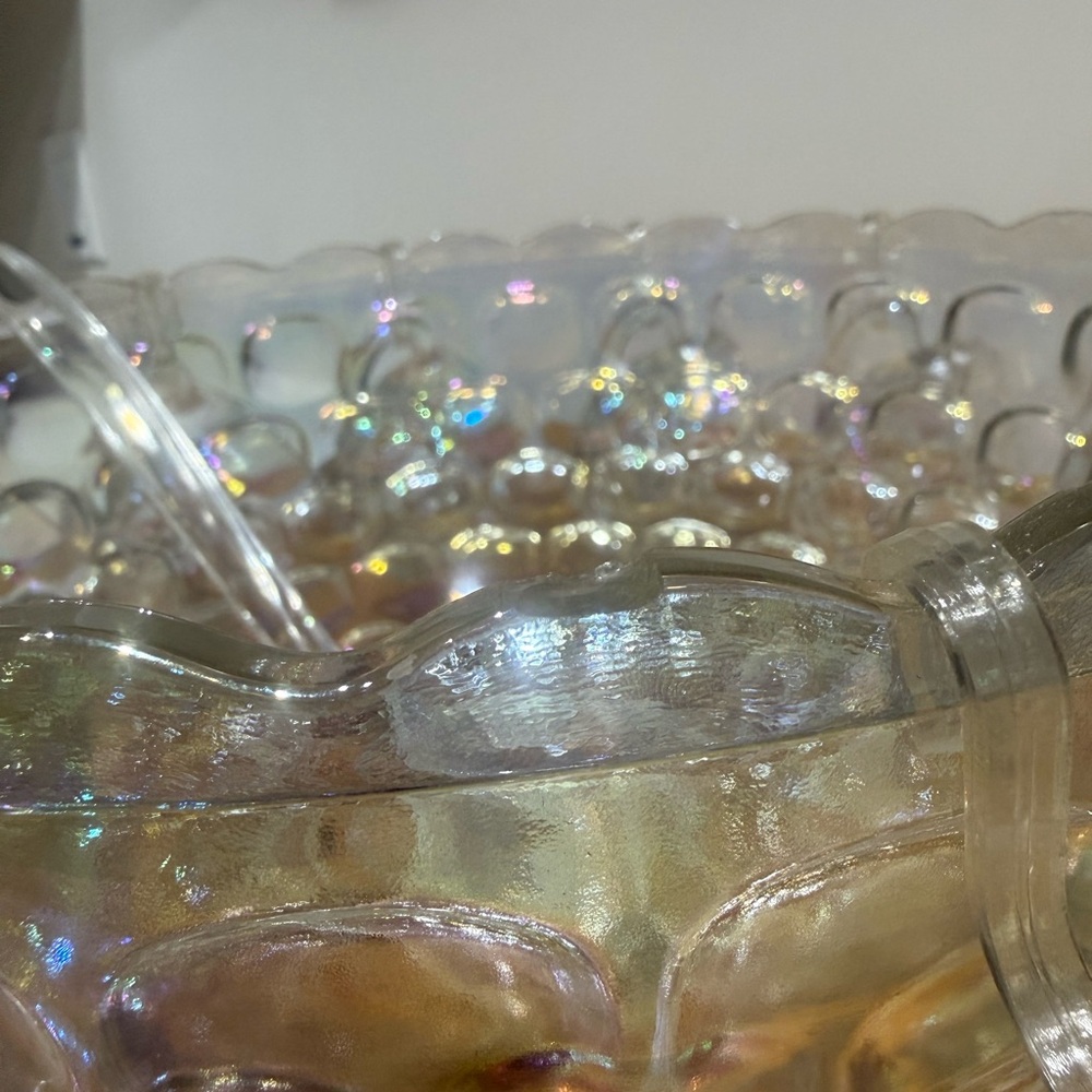 Indiana Glass Iridescent Punch Bowl Set with Clear Cups - Picture 6 of 10